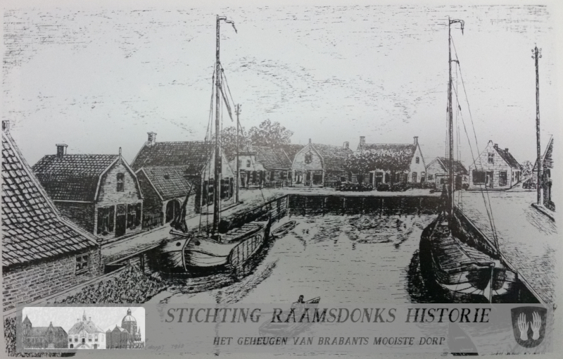 Haven van Raamsdonk omstreeks 1938, pentekening door Huub Kuijsters