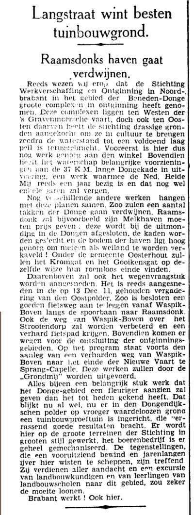 Raamsdonks haven gaat verdwijnen: In het Dagblad van Noordbrabant en Zeeland van 31 januari 1941