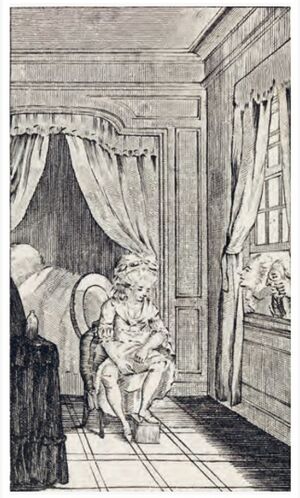 Een vlooienzoekende vrouw, Almanach a la Figaro (1789)