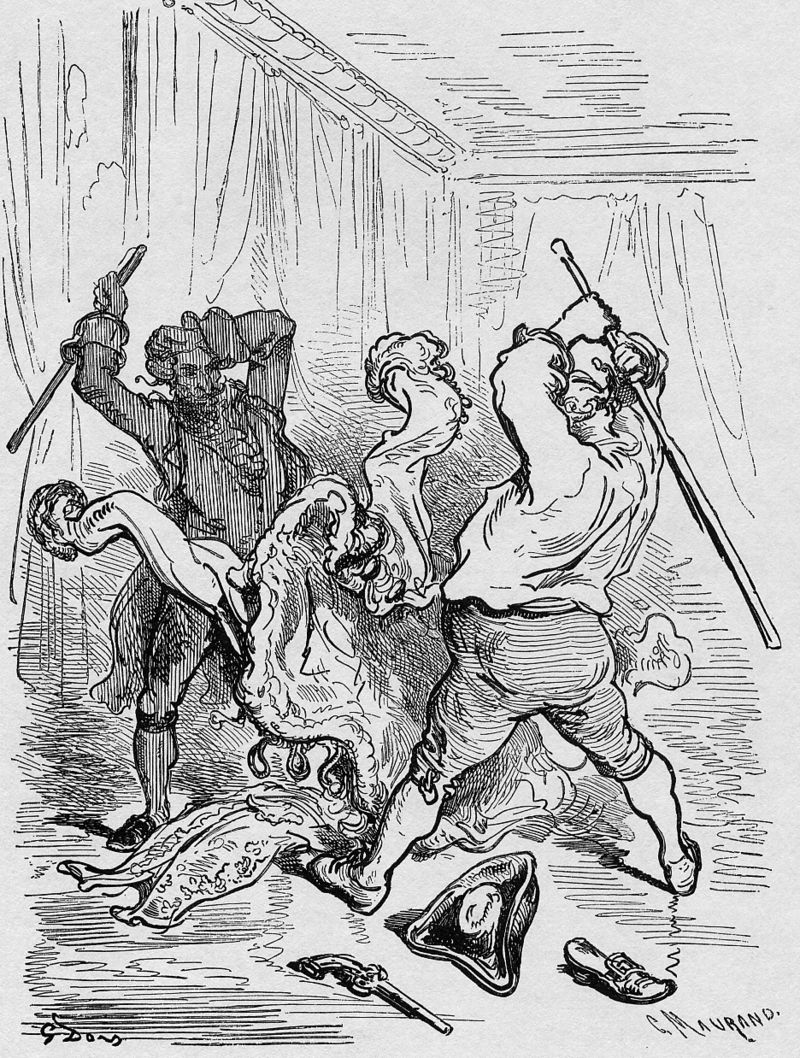 Münchhausens toller Überrock – Zeichnung von Gustave Doré