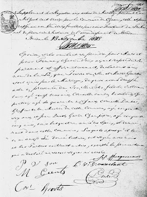 Illustratie 8: De tweede pagina van de huwelijksakte van Peeter van Son en Maria Geerts in Chaam, geschreven in de Franse taal en voorzien van handtekeningen. Helaas verklaarde Maria dat ze nooit had geleerd om te schrijven. Haar handtekening ontbreekt op deze akte van 24 november 1813
