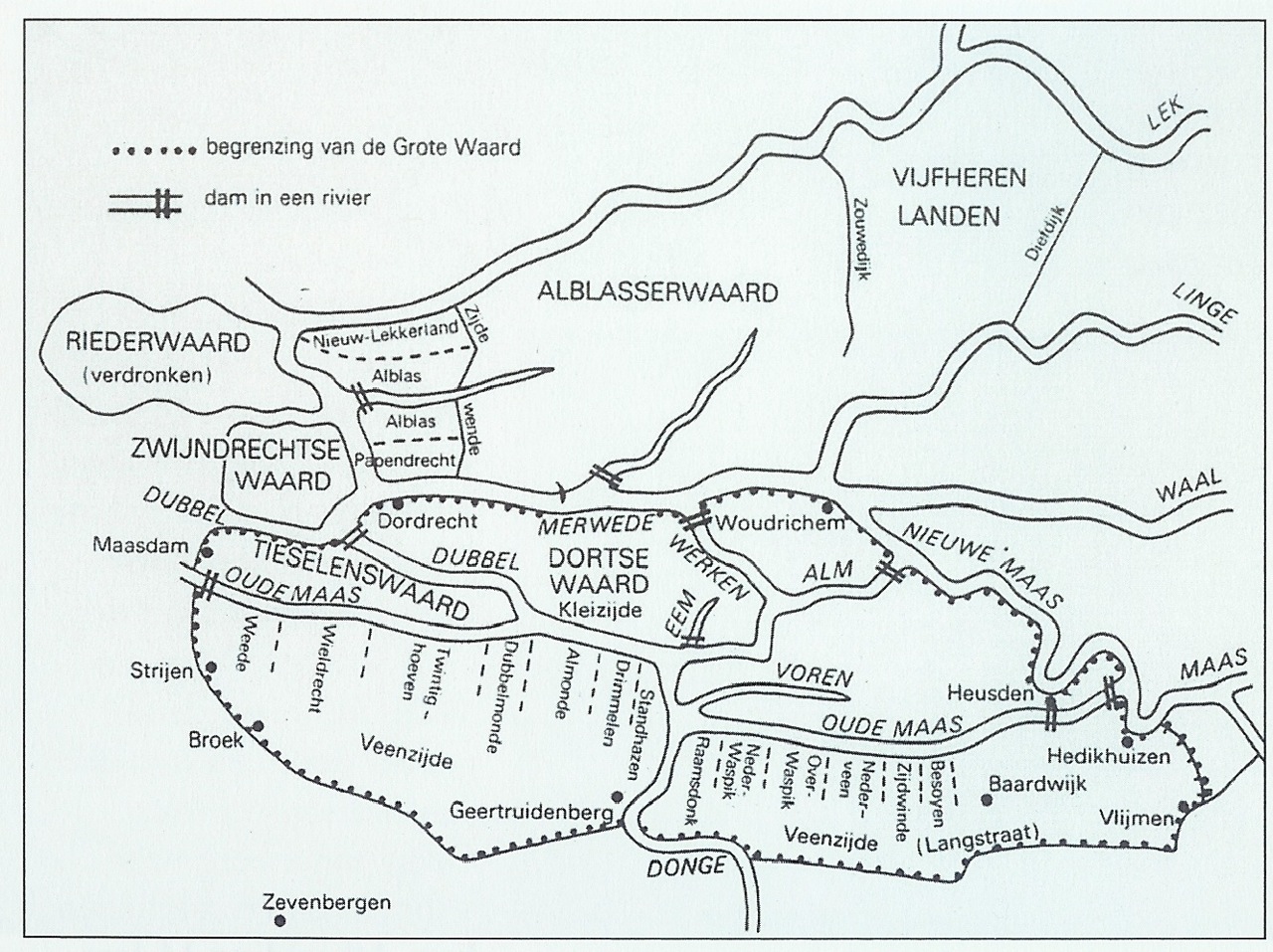 Reconstructie van de Grote of Zuid-Hollandse Waard. Bron: tekening Cees de Gast.