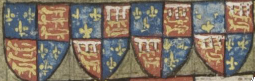 Edward III en zijn zonen. KB, Brussel ms. IV 684 f. 43v. Edward III en zijn zonen. KB, Brussel ms. IV 684 f. 43v.