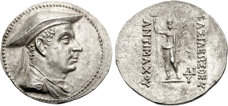 Bestand:Coin of the Bactrian King Antimachos I.jpg