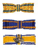Bestand:De drie lintjes van ridders in de Militaire Willems-Orde, de Orde van de Nederlandse Leeuw en de Orde van Oranje-Nassau.jpg
