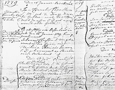 Illustratie 7: Trouwinschrijving van Antony van Zon en Johanna Maria Michael Noten op 7 februari 1779