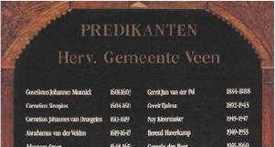 Detail van het predikantenbord van de Herv. Gemeente Veen. 37 (foto: Matti Herben)
