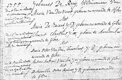 Illustratie 6: Op 27 april 1755 treden Antonie van Son en Pieternelle Peter Rauws in het huwelijk