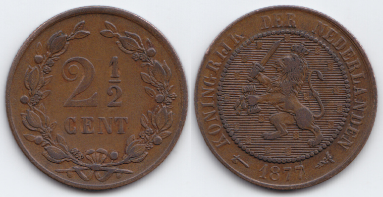 Bestand:Netherlands, 1877, 2.5 cents, Willem III.jpg