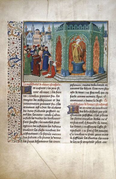 Bestand:15th-century painters - The Goddess Diana, page from the Chroniques de Hainaut - WGA15772.jpg