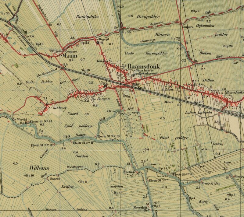 Kaart Raamsdonk 1936 met spoor