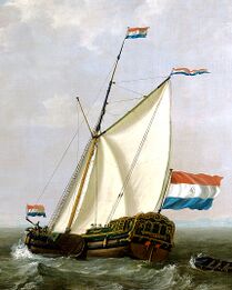 Een jacht van de VOC-Kamer Rotterdam. (detail van een schilderij van Jacob van Strij, 1790) (Maritiem Museum Rotterdam)