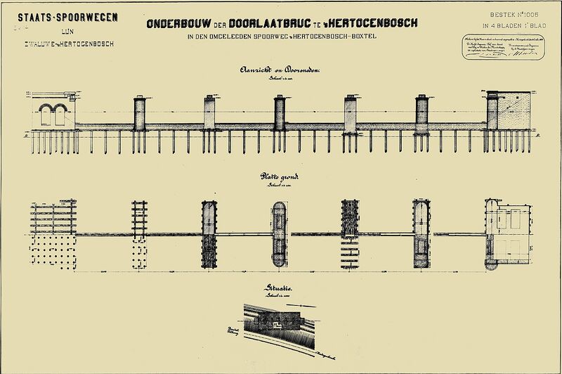 De Zestig-elsche doorlaatbrug in de omgelegde spoorlijn 's-Hertogenbosch - Vught - Boxtel, 1890 Zwaluwe - Bosch voltooid!