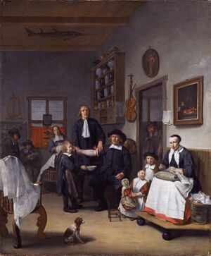 Jacob Franszn (ca 1635-1708) and family in his barber-surgeon shop, by Egbert van Heemskerck (ca 1634 - 1704).jpg