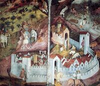 December (rechts), fresco in de Torre Aquila in Trente