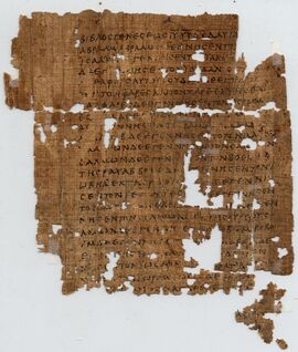 Evangelie volgens Matteüs 1:1-9,12 op Papyrus 1 recto, geschreven rond het jaar 250.