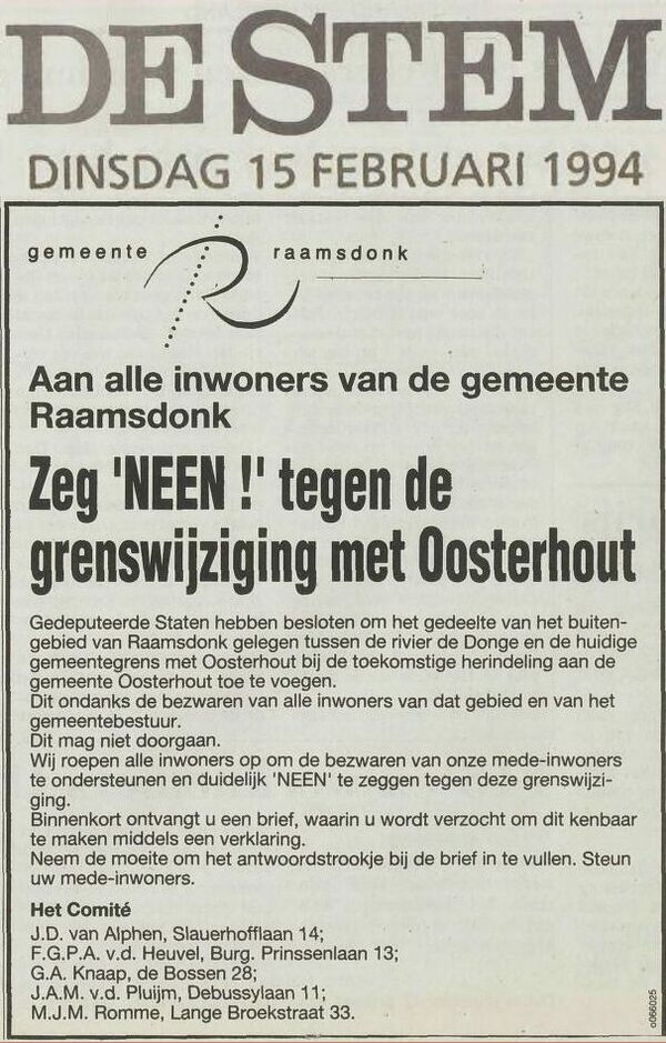 Zeg 'NEEN !" tegen de grenswijziging met Oosterhout