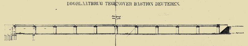 Detail - Standzigt van de doorlaatbrug tegenover Bastion Deuteren, tekening uit 1866