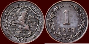 Nederlands 1 cent muntstuk uit 1896
