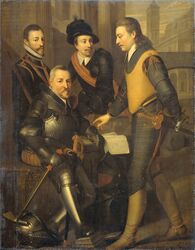 Lodewijk van Nassau (links) met zijn broers Jan (zittend), Adolf, en Hendrik