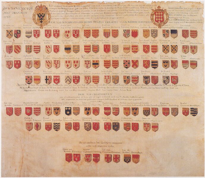 Bestand:Wapenkaart uit huis van Ridderschap van Utrecht met edelen en hun ridderhofsteden ca 1674.jpg