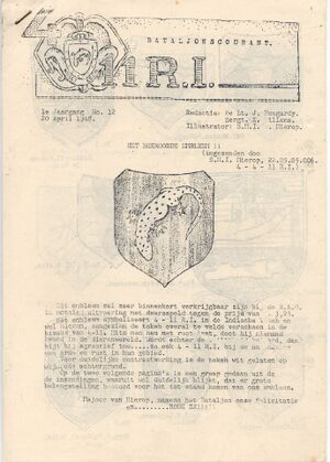 Bataljonscourant (1e jaargang No. 12) van 20 april 1948 wordt melding gemaakt van het bekroonde ontwerp voor een bataljons-embleem