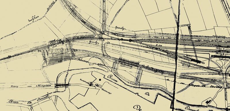 Detail - Plan tot aansluiting aan het station 's-Hertogenbosch - Ingezonden bij brief dd 3 mei 1889. Deze tekening beslaat hetzelfde gebied als de bovenstaande tekening.