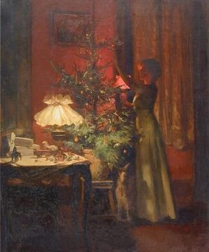 Een jonge vrouw versiert een kerstboom – Marcel Rieder, 1898