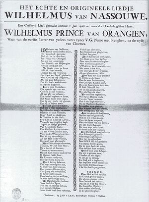 Liedblad met de tekst van het Wilhelmus (Amsterdam, Jan 't Lam, ca. 1745). Foto: PB, Friesland.