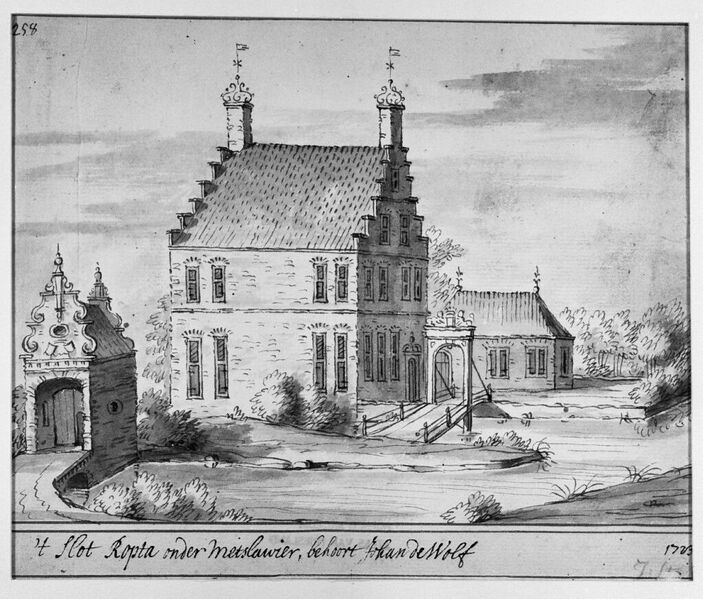 Bestand:'t Slot Ropta, 1723, tekening Stellingwerf Collectie Fries Museum - Metslawier - 20153680 - RCE.jpg