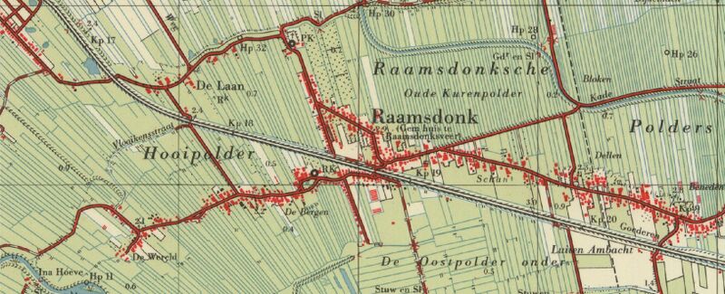 Kaart Raamsdonk 1959 met spoor
