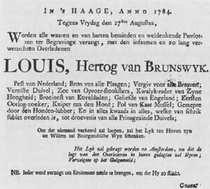 Spotprent overlijdensbericht van de hertog van Brunswijk.