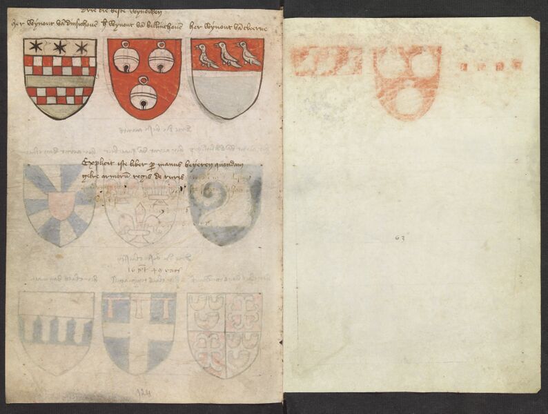 Bestand:Wapenboek Beyeren (armorial) - KB79K21 - folios 062v (left) and 063r (right).jpg