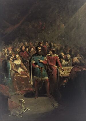(anno1299) Graaf Jan I van holland draagt het bewind aan jan van avesnes op johannes hinderikus egenberger 1867