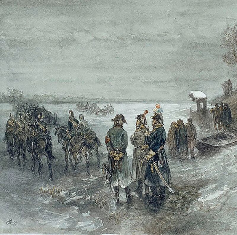Franse troepen steken de bevroren rivier over, rond 1795, Charles Rochussen Bron: www.rijksmuseum.nl
