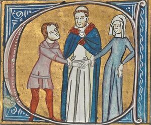 Mid-veertiende eeuws paar wordt in de echt verbonden door een priester