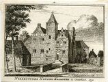 Het Norbertijner klooster in Oosterhout. Titel: Norbentijner Nonnen Klooster te Oosterhout, 1732. Gravure door H. Spilman naar C. Pronk.