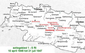 Kaart actiegebied 1-5 RI - 10 april 1946 - 21 juli 1947
