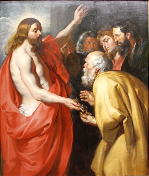 Bestand:Christ giving the Keys of Heaven to St. Peter by Peter Paul Rubens - Gemäldegalerie - Berlin - Germany 2017.jpg