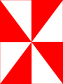 Variant op zandloperfiguur, met 8 driehoekjes, wordt in de heraldiek 'gegeerd' genoemd.