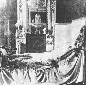 Foto van koningin Sophie op haar sterfbed, juni 1877.