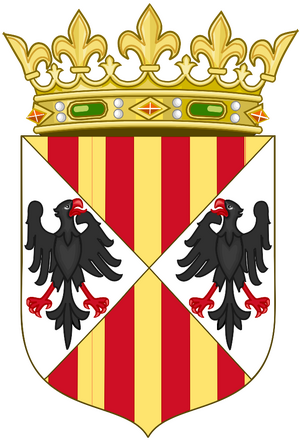 Arms of the Aragonese Kings of Sicily(Crowned).svg