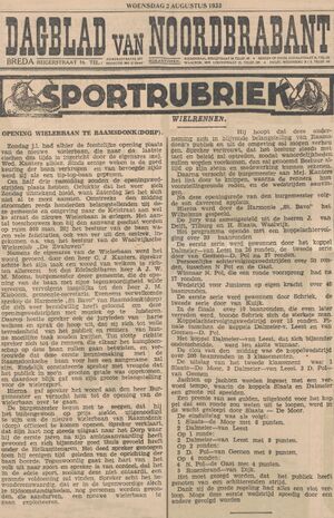 Dagblad van Noord Brabant - 02 augustus 1933 - Opening wielerbaan te Raamsdonk(dorp)