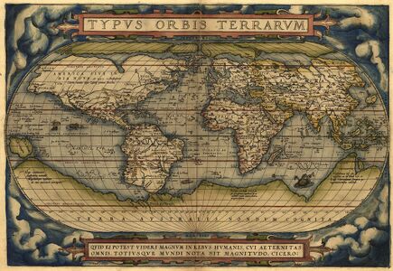 Wereldkaart: Typus Orbis Terrarum van Abraham Ortelius, 1570.