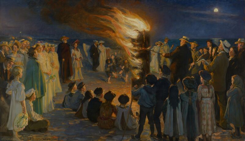 Bestand:Midsummer Eve bonfire on Skagen's beach - P.S. Krøyer - Google Cultural Institute.jpg