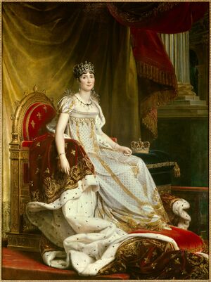 Portret van keizerin Josephine de Beauharnais (1763-1814) in kroningskostuum. Schilderij van Francois Gerard (1770-1837). Afm. 2,1x1,3 m. Fontainebleau, kasteel van Fontainebleau --- Portret van keizerin Josephine de Beauharnais (1763-1814)