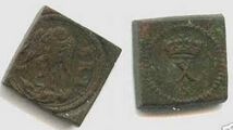 COIN WEIGHT - James I For 2nd Issue Gold Angel of X's = 10/-, c1604-11. St Michael killing the dragon. W376. Dark-green patina, NVF-, Very-rare as examples marked XI's are common (after revaluation)