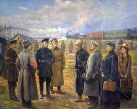 De Romanovs worden gevangen genomen door Uralsovet. Schilderij door V.N. Pchelin (1927)