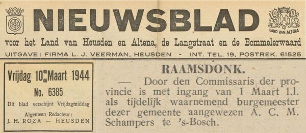 Nieuwsblad het land van Heusden en Altena de Langstraat en de Bommelerwaard 10 maart 1944
