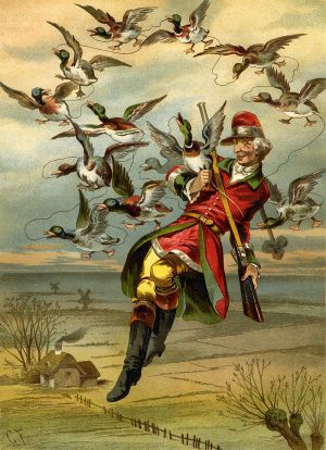 Gottfried Franz - Munchhausen flying with ducks.jpg